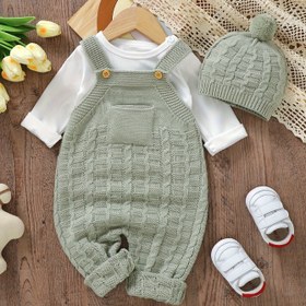 Resim DOVFANNY 2 adet Bebek Kıyafet Seti, Akrilik Örgü Yaka Jumpsuit, Tayt ve Eşleşen Şapka ile, Rahat Düz Renk, Hafif Esneklik, Kolsuz, Sonbahar/Kış için Düzenli Fit, Dış Mekan için 