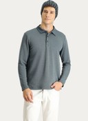 Resim Koyu Mavi Polo Yaka Nakışlı Sweatshirt Kigili