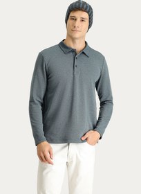 Resim Koyu Mavi Polo Yaka Nakışlı Sweatshirt 