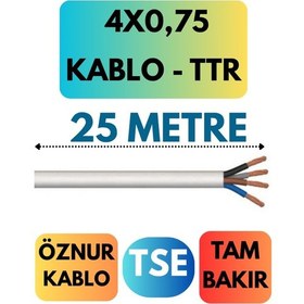 Resim Öznur 4x0,75 Ttr Kablo Metre Seçenekli Beyaz - 25 Metre 