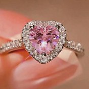 Resim Moda Kalp Şeklinde Pembe Zirkonya Nişan Yüzüğü, Bakır, Sentetik Sahte Mücevher, Kadınlar İçin Vaat ve Bağlılık Tek Yüzük 