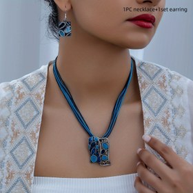 Resim 1 adet Kolye + 1 Çift Küpe Bohem Tarzı Oyuk Kolye İpli Dokuma Kadın Takı Seti, Moda ve Çok Yönlü, Günlük Kullanım veya Hediye Vermek İçin Uygun, 1 adet Kolye + 1 adet Küpe 