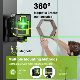 Resim 1 Adet CHISHIB Kendinden Düzeyli Lazer Seviye, Manyetik Braket ve 360° Dönüş - Ağır Hizmet Tip USB Güçlü 1/4" Tripod Montajlı Akıllı Telefonlar / Kameralarla Uyumlu Zeminler Duvar Ev Dekorasyonu İnşaat İçin Ideal Dayanıklı Plastik Yapı, 360° Menzil Yeşil Lazer Çizgi Projeksiyonu Kolay Kullanım Arayüzü USB Şarj, İç İş İzleri İçin Ve Daha Fazlası İdeal 