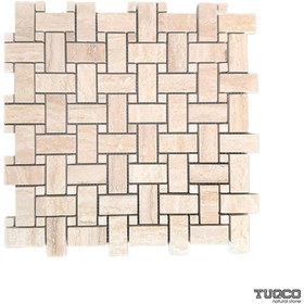 Resim TUQCO Doğal Taş Basket Weave Traverten Cilalı Mermer Mozaik 