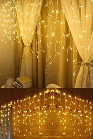 Resim Modaba 16 Saçaklı 4 Mt Dekoratif 96 Led Işık Sarkıt Sarı Renk Ip Perde Iç Mekan Dış Mekan Perde Led 