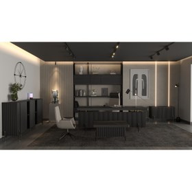 Resim Çağın Ofis Mobilyaları BRANCH 240 CM YÖNETİCİ SİYAH ÇALIŞMA OFİS MASA TAKIM (Sonato/Siyah) 