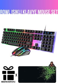 Resim Rowl RGS-05 Mousepad Hediyeli Oyuncu Klavye Seti Rgb Gaming Klavye Set Siyah Masaüstü Dizüstü Set 