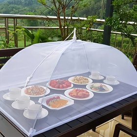 Resim 1 adet Büyük Pop-Up Beyaz Ağ Gıda Kapağı Çadırı - Katlanabilir ve Yıkanabilir, Haşere Koruması (Sinekler, Sivrisinekler) Piknikler, BBQ'lar ve Partiler için, Kolay Kurulumlu Dayanıklı Dış Mekan Kanvası, Piknik Aksesuarları, Sivrisinek Ağı, Ağ Kumaş, Sağlam Direk Desteği 