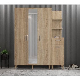 Resim Açelya Portmanto Vestiyer Ayakkabılık Meşe M3 140cm Montaj Dahil 