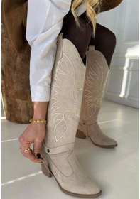 Resim Jilla Bej Süet Tak Çıkar Topuklu Bot Ve Çizme Çok Renkli 