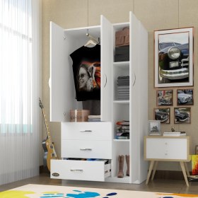 Resim Kenzlife gardırop 3 kapılı 3 çekmeceli civanperçemi 180*120*52 byz XLARGE kapaklı gardolap dolap 