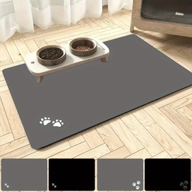Resim 1 adet Kedi/Köpek Ev Matı, Pet Yem Matı, Yumuşak Yuva Matı, Kolay Temizlenebilir Yem ve Su Kase Matı, Siyah Gri Basit Pati Desenli Mat, Pet Malzemeleri ve Ev Dekoru 