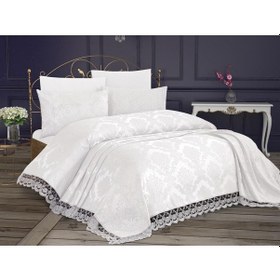 Resim Fransız Dantelli Kure Yatak Örtüsü Krem 