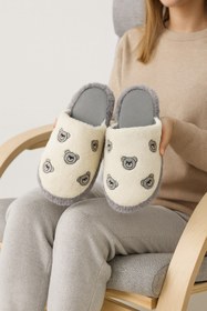 Resim Beyond Kadın Gri Ayıcık Nakışlı Peluş Ev Terliği BYNDFKB02 - GRİ AYICIK / 40-41 