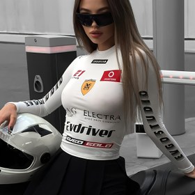 Resim Letter Print Crew Neck T-Shirt, Y2K Uzun Kollu Dar Üst Bahar & Sonbahar Için, Kadın Giyim 