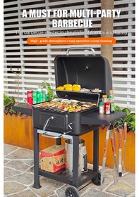 Resim Tekerlekli Kömürlü Bbq Dökme Demir Kömürlü Mangal Fırınlı Büyük B 