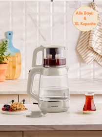 Resim Karaca 2 in 1 Aile Boyu XL Kapasite CAM Çay Makinesi ve Su Isıtıcı Starlight - Şık Tasarım 