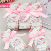 Resim 25 Adet Şık Pembe ve Beyaz Çiçekli Hediye Kutuları Kurdele Fiyonklarla - Şekerler, Düğünler, Bebek Duşları, Cinsiyet Açıklamaları, Sevgililer Günü ve Parti İyilikleri, Hediye Setleri için Mükemmel 
