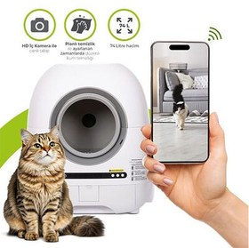 Resim Wero Akıllı Otomatik Kedi Tuvaleti - Kum Kabı Pro Beyaz HD Kameralı 74 Lt + 9 Lt 