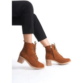 Resim Lena Bağcıklı Fermuarlı Ortopedik Taban Topuklu Süet Kadın Bot Tt - Taba Taba 