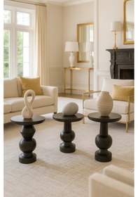 Resim Modern Siyah Ahşap Mantar Sehpa Seti 3 Lü Zigon Ve Fiskos Takımı Siyah 