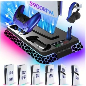 Resim Topshop1 Ps5 Pro Slim İçin Siyah Soğutma İstasyonu Rgb Işıklı 3 Seviyeli Fanlı Stand Çift Şarj Usb Hub 