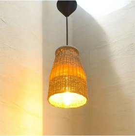 Resim Çöp Siş Keten İpli Sarkık Avize Ahşap 