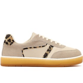 Resim Derimod Kadın Bej Bağcıklı Kalın Tabanlı Desenli Deri Sneaker 25AFE145314 