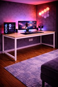 Resim Flinder Çam/Beyaz Oyuncu Masası 160x60, Bilgisayar Masası, Gamer Masası, Gaming Masa, Metal Ayaklı 