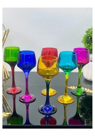 Resim 6 Lı Cam Renkli Ayaklı Kahve Yanı Su Bardağı Sunumluk Bardak 