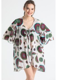 Resim Side Vual Yazlık Pareo Yeşil-beyaz 6197 - Standart Beyaz 