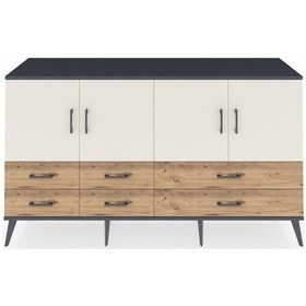 Resim Hyperion Konsol 6 Raflı 6 Çekmeceli 4 Kapaklı 176x44x99 Antrasit- Antrasit-aytaşı/çam 