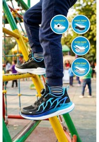 Resim Cool Siyah Geniş Kalıp Fileli Hafif Esnek Erkek Çocuk Spor Ayakkabı Zeo F 