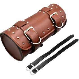 Resim Ranyeek Motosiklet Sırt Çantası, Dayanıklı Pu Deri, Suya Dirençli, Çok Amaçlı Araç/esya Saklama, Rivet Detaylı, Kahverengi Kahverengi 