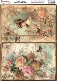 Resim Pirinç Dekopaj Kağıdı 30x42cm Pt-2034 Kadın Ve Güller 