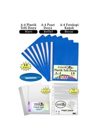 Resim Telli Dosya Plastik A4 10 Lu Poşet Dosya 50 Li A4 Fotokopi Kağıdı 100 Adet 1 Paket Ekonomik Kaliteli Şeffaf Kapak Dosya Mavi 