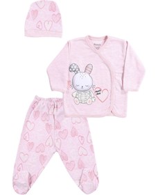 Resim Miniworld Kız Bebek Pembe Tavşanlı 3lü Pijama Takımı 