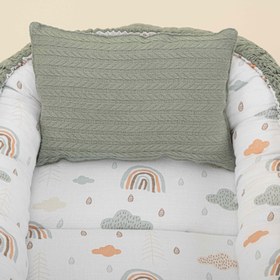Resim Babynest ve Yastık - Çift Taraflı - Yeşil Örgü - Yeşil Gökkuşağı 