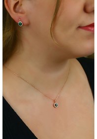 Resim Argentum Concept 925 Ayar Gümüş Rose Yeşil Taşlı Minimal Set - S014302 