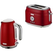 Resim Berghoff Gem Retro Kırmızı Iki Dilim Ekmek Kızartma Makinesi & 1.7 Litre Kırmızı Su Isıtıcısı 