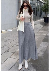 Resim Kadın Antrasit Yüksek Bel, Cepli, Kiloş Kesim, Uzun Kaşe Etek Antrasit 