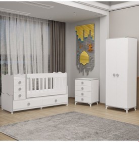 Resim Melina Bebek Odası Yıldız 2 Kapaklı Ve Şifonyer - Gri Beyaz 