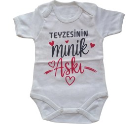 Resim PremiumPort Yenidoğan Bebek Seti, Minik Aşk Baskılı Badi ve Isimli Emzik Askısı 