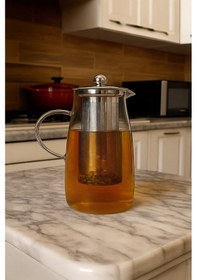 Resim 1500 Ml Cam Metal Süzgeçli Demlik Isıya Dayanıklı Detoks Sürahisi & Bitki Çayı Karafı 