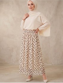 Resim nurvina modest wear Astarlı Puantiye Desen 38/42 Beden Uyumlu Beli Lastikli Tül Etek 