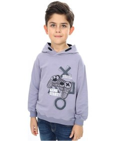 Resim Toontoy Kids Toontoy Erkek Çocuk Relax Fit Kapüşonlu Cepli Düşük Omuz Baskılı Sweatshirt - 2 İplik Koyu Gri 