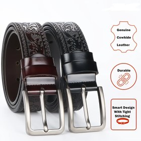 Resim Erkek Vintage Gerçek Deri Kemer, Alaşımlı Kare Toka ile, Oyma Desen Tasarımı - İş ve Günlük Giyim için İdeal, Babalar Günü veya Paskalya için Mükemmel Hediye, Erkekler için Kemer 