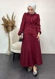 Resim Tesettür Diyarı Beli Büzgülü Liza Kumaş Etekli Takım 