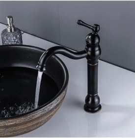 Resim İsaoğlu Yapı Siyah Çanak Lavabo Bataryası Siyah Vintage Armatür Çanak Lavabo Uyumlu Batarya Siyah 