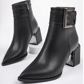 Resim Muggo Chily Garantili Kemer Ve Toka Detaylı Kalın Topuklu Kadın Bot Siyah 